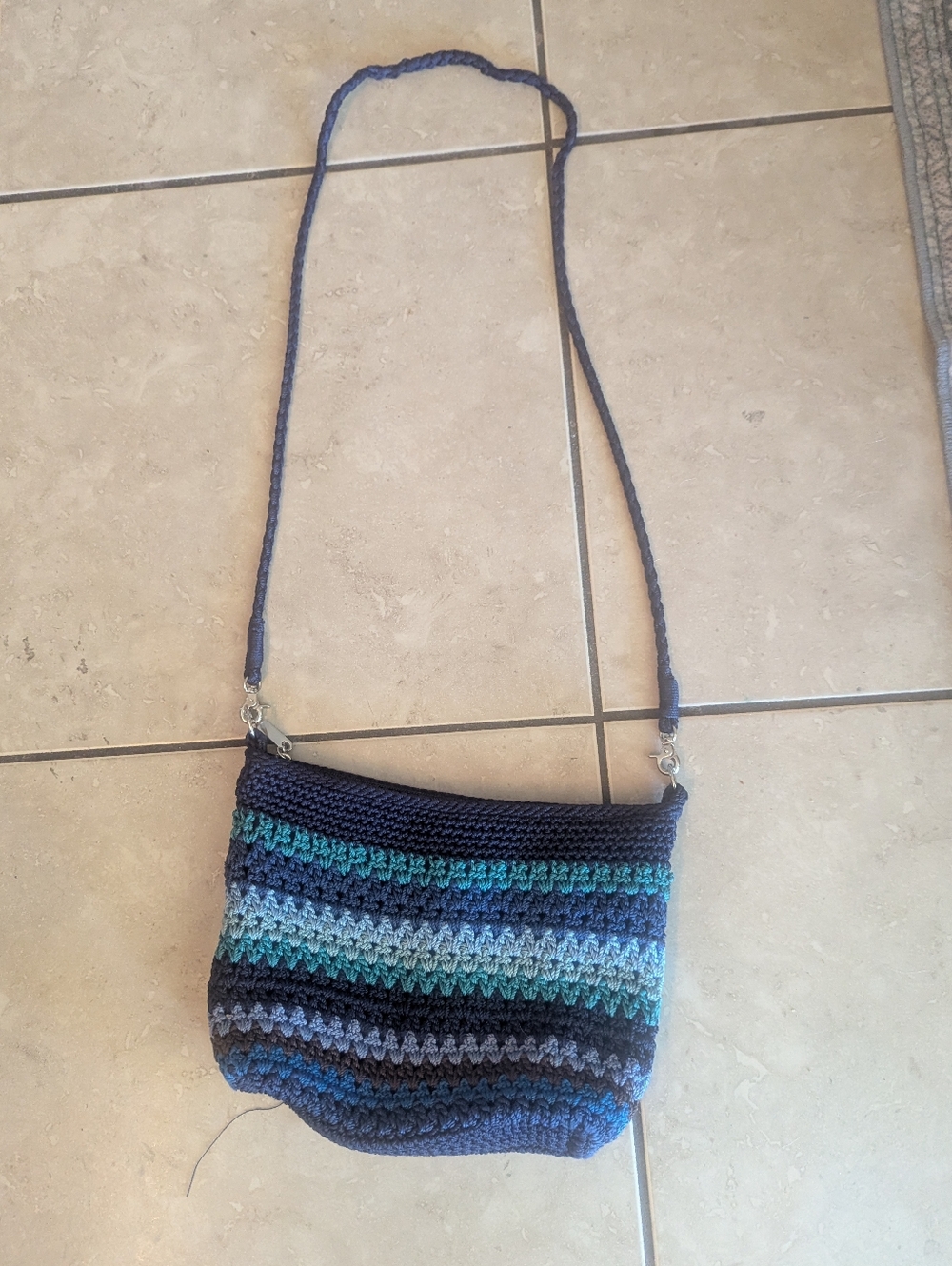 The Sak Navy & Teal Crochet Crossbody Bag